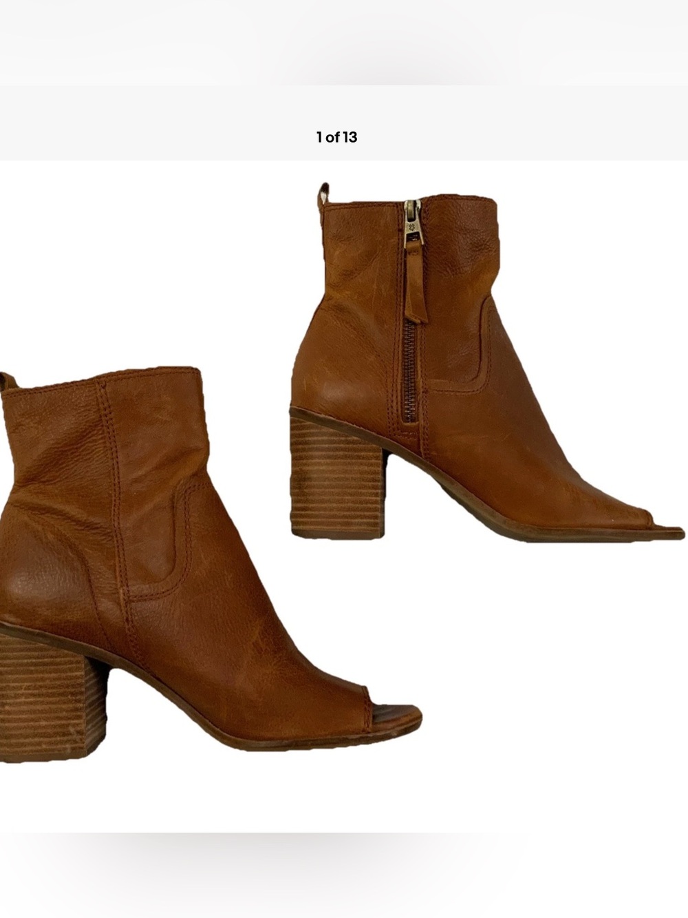 Lucky Brand Kamren Boots 8M Brown Textured Leather Peep Toe Stacked Heel Zip